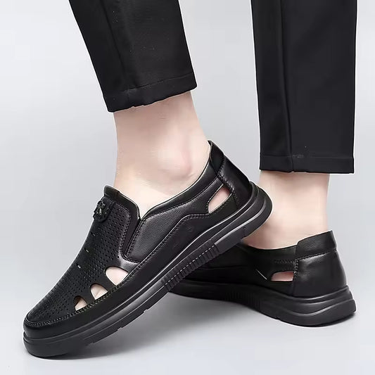 High Quality Genuine Leather Men Formal Business Shoes Summer Black/brown Leather Sandals Fashion Breathable Hollow Men Shoes
